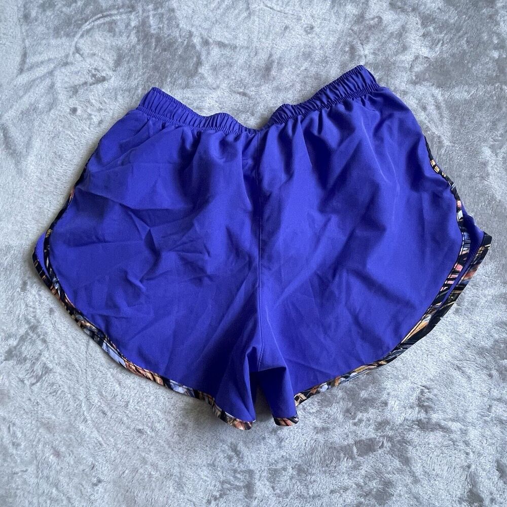 Nike Dri-Fit Womens Running Shorts Medium Standard Fit Blue Purple Lined Print - Picture 4 of 5
